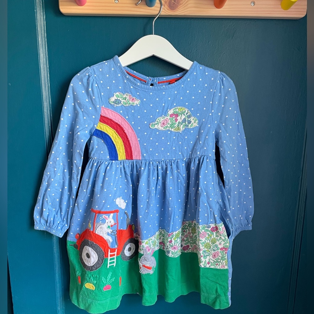 MiniBoden Rainbow Animal Appliqué Dress